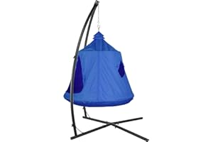 AthLike X-Shaped Hanging Tree Tent w/Swing Chair,Hammock Chair Stand Canopy w/Steel Frame,Indoor Outdoor Egg Basket Patio Seat w/Adjustable Solid Stand,Bedroom Porch Balcony Garden 330lb (Blue)