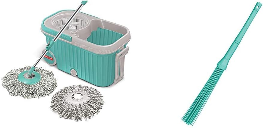 Spotzero by Milton E-Elite Spin Mop with Bigger Wheels and Plastic Auto Fold Handle for 360 Degree C & Spotzero By Milton Kharata Plastic XL (Aqua Green)