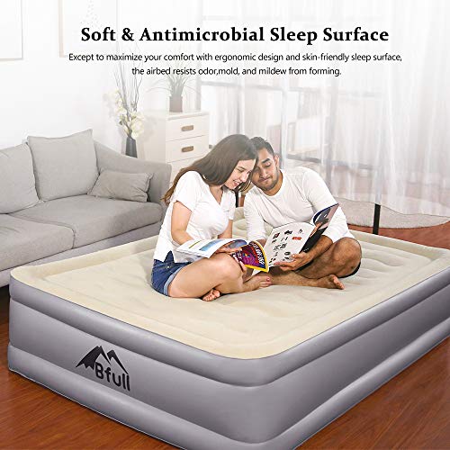 BFULL Air Mattress Thicken Inflatable No Leakage Airbed Portable Air Mattress with Built-in Electric Pump,Durable,Easy to Store and Install,80x60x18in,air Mattress Queen Size,Beige White