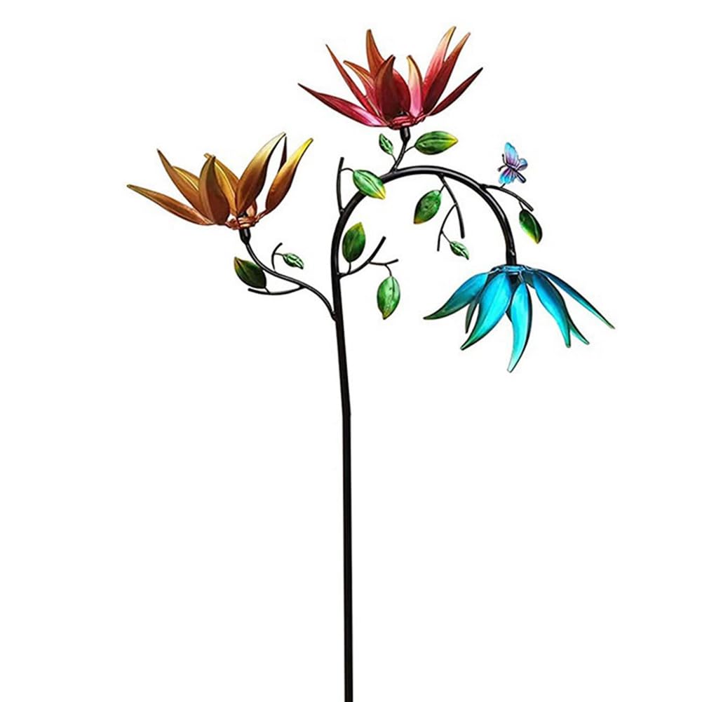 Eleqldwen 1 Piece Wind Spinners for Yard and Garden Large Metal with 3 Flowers （Excluding butterflies）