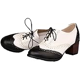 Bellirala Womens Brogue Oxfords Chunky Block Heel Lace Up Pumps Vintage Dress Shoes