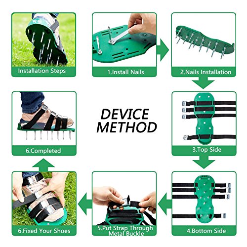 Lawn Aerator ShoesSturdy, Effective & Easy to Use with 4 Straps and Heavy Duty Metal Buckles - Spiked Sandals Shoes Garden Tool