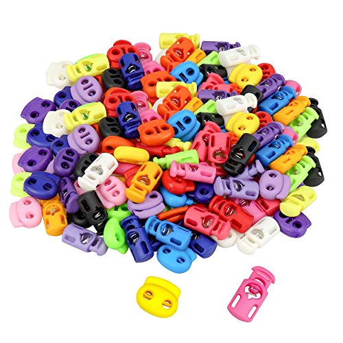 Hysagtek 100 Pcs Plastic Cord Locks for Drawstrings, Adjustable Single Hole Drawstring Cord Locks Double Hole Cord Stopper for Drawstrings, Shoelaces, Paracord, 2 Styles