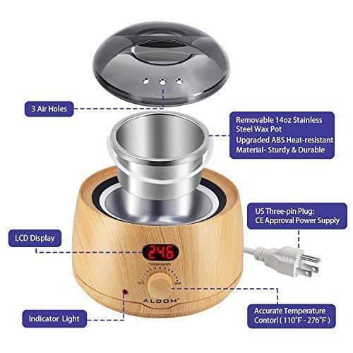 Aldom Hair Removal Wax Warmer - Waxing Kit - Electric Wax Pot with LCD Display Precision Temperature Control (110°F - 246°F), 4-Flavor Wax Beans and 20 Wax Applicator Stickers for Rapid Waxing