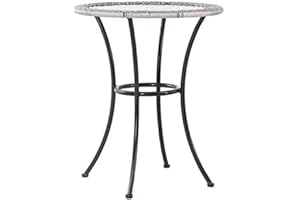 Four Seasons Courtyard 24 Inch Round Marbella Wicker Bistro Patio Table Portable Outdoor Backyard Deck Furniture with Glass Tabletop, Gray/Black