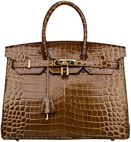 Women's Crocodile Embossed Patent Leather Padlock Handbags Purse On Sale