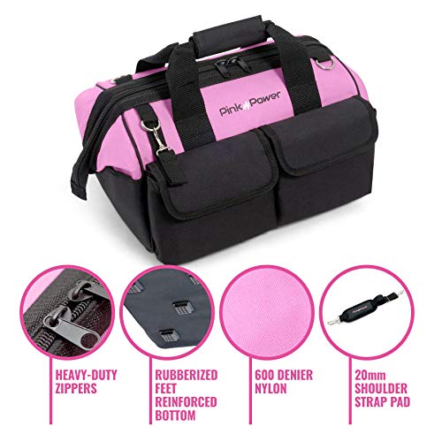 Pink Power 16” Tool Bag for Women with 22 Storage Pockets and Shoulder Strap (Certified Refurbished) - Thumbnail 4