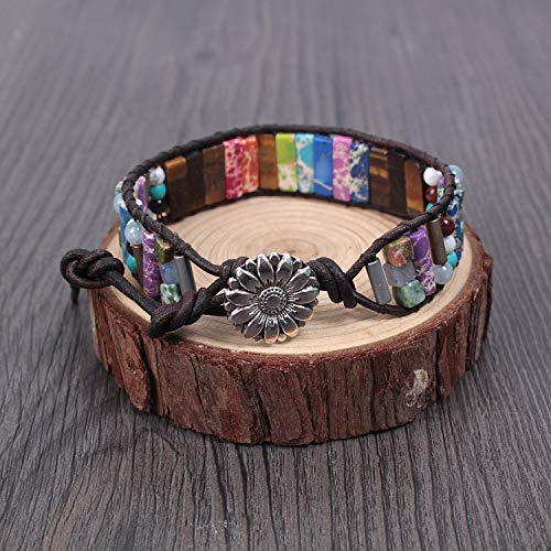 LAVI Handmade Chakra Imperial Jasper Boho Wrap Adjustable Leather Bracelet
