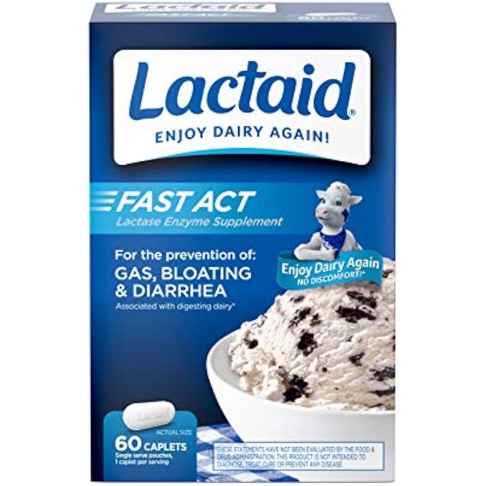 Lactaid Fast Act Lactose Intolerance Relief Caplets Lactase Enzyme, 60