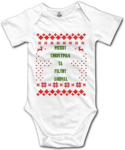 Merry Christmas Ya Filthy Animal Cotton Baby Boy Girl Sleep , Footless, Short Sleeve