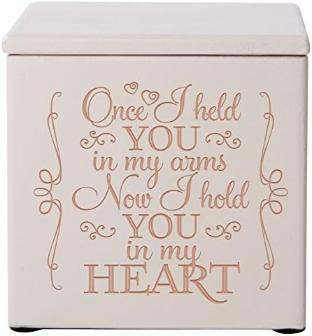 Cremation Urns for Human ashes - SMALL Funeral Urn Keepsake box for Pets - Memorial Gift for home or Columbarium Once I held you in my arms Now I hold you in my- Holds SMALL portion of ashes (Ivory)