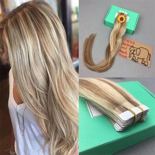 Tape in Remy Human Hair Extensions 14" Seamless Skin Weft Hair 20pcs/set Ombre Color(#P18/613 Ash Blonde)