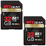 Ritz Gear Extreme Performance SD 32GB 95/45 MB/S Read/Write Speed U3 Class-10 SDHC Memory Card 2 Pack