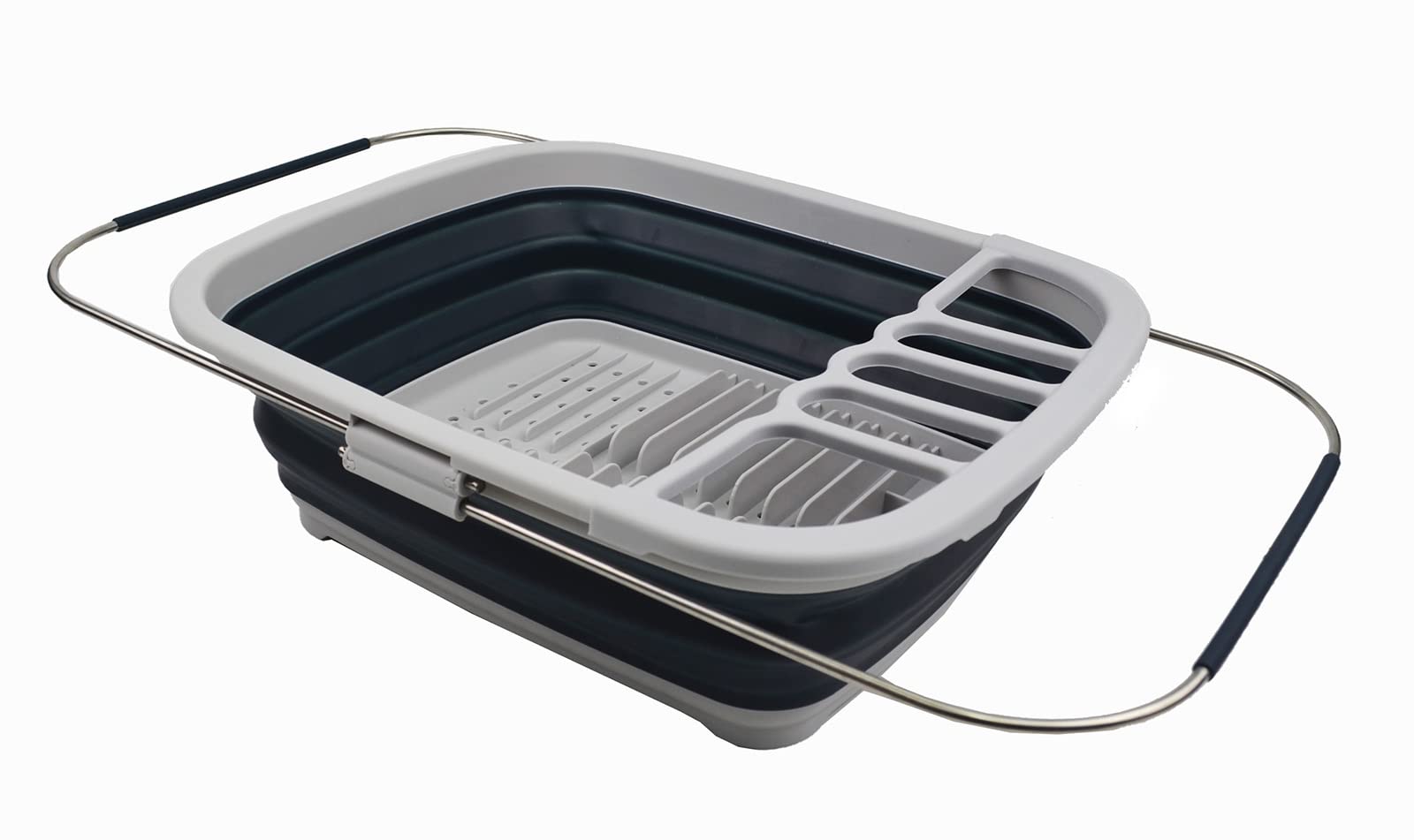 SAMMART - 8L Expandable Collapsible Dish Drainer - Foldable Drying Rack - Portable Dinnerware Organizer - Space Saving Kitchen Storage Tray (Grey/Slate Grey, 1)