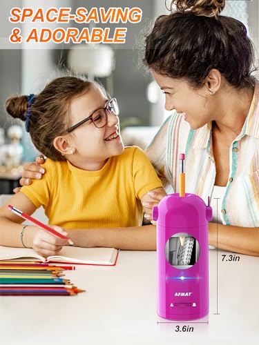 AFMAT PSX5 Electric Pencil Sharpener for Colored Pencils, Fully Automatic Robot Pencil Sharpener, Auto in & Out, Rechargeable Hands-Free Sharpener for 7-11.5mm Jumbo Pencils, Home, Classroom, Purple