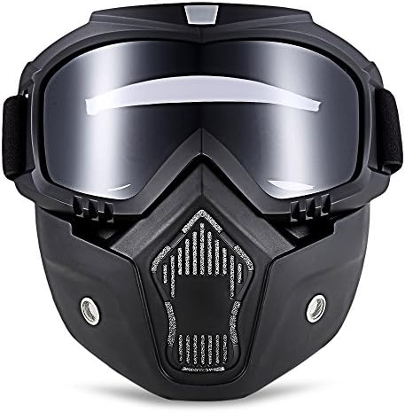Motorcycle Goggles with Detachable Mask and Mouth Filter Waterproof & Fog-Proof Harley Style Face Helmet for Outdoors Activities (GRAY)