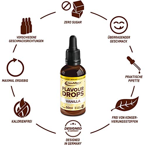 IronMaxx Flavour Drops - Vanilla 50ml | kalorienfrei & zuckerfrei | vegane Aromatropfen zum süÃen von Lebensmitteln | praktischer Tropfer-Verschluss – Bild 4