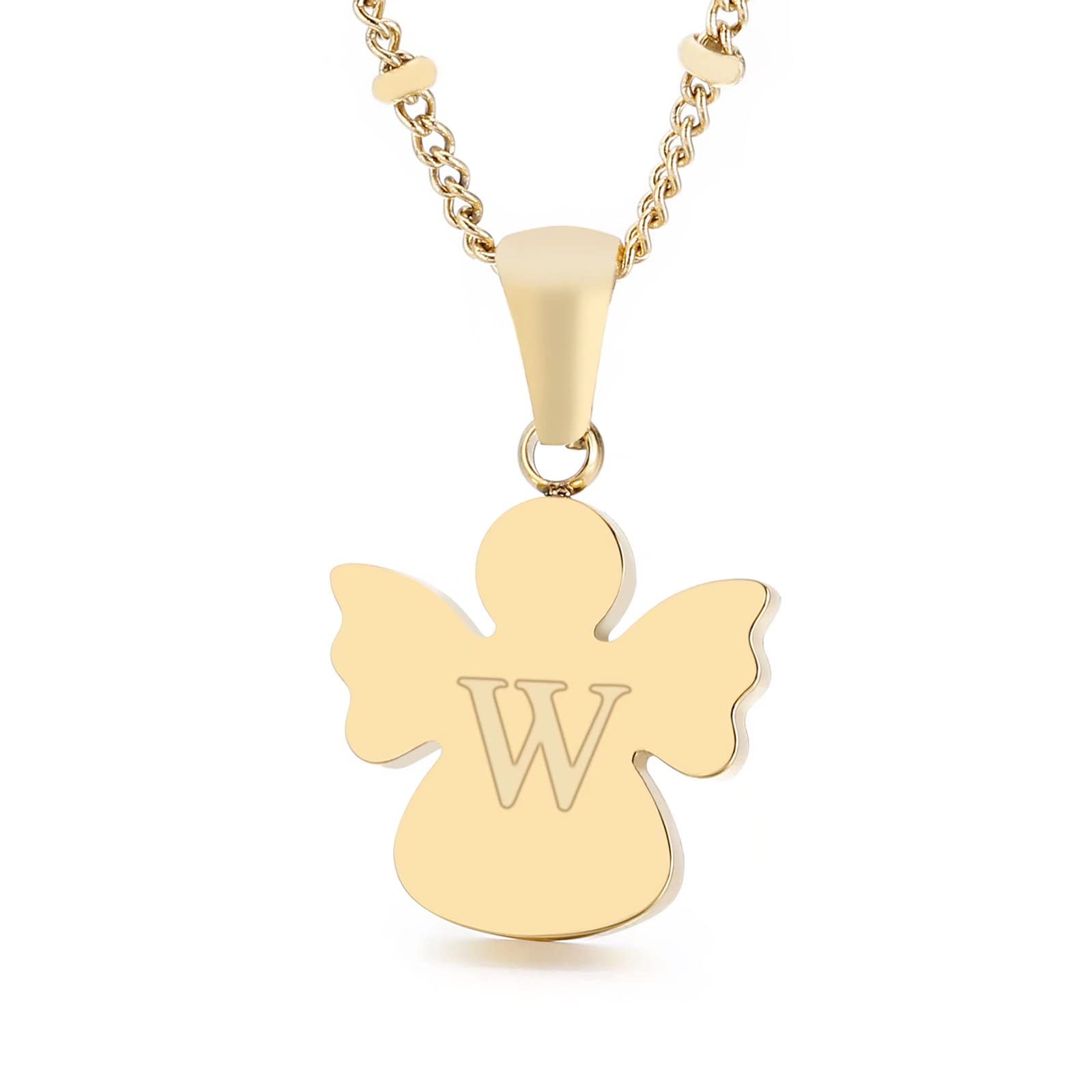 Qings Initial W pendant necklace, 26 letters golden angel chain, chain length 50 cm
