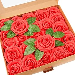 Artificial Flowers 25pcs Real Looking Red Foam Fake