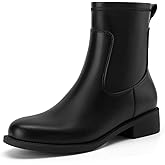 Athlefit Women's Ankle Boots Chunky Low Heel Fashion Round Toe Side Zipper Short Chelsea Boots