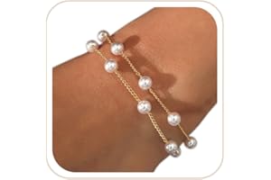 DAYANEY Pearl Bracelets for Women, Gold Bracelet Silver Pearl Jewelry as Mothers Day Gifts, Dainty Daisy and Heart Braclets C
