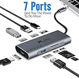 USB C Hub, 7 in 1 Multi-Port Type C Adapter Thunderbolt 3 with Type C PD 2.0 Charging Port, HDMI Output,3 USB 3.0 Ports, SD/MicroSD Card Reader for MacBook/MacBook pro/Chromebook /DELL XP and More