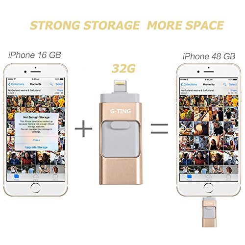 USB Flash Drives for iPhone 32GB Pen-Drive Memory Storage, G-TING Thumb Drive Lightning Memory Stick External Storage, Memory Expansion for Apple iOS Android Computers (Gold)