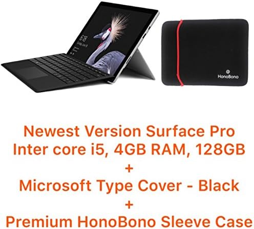 Newest Version Microsoft Surface Pro (Intel Core i5, 4GB RAM, 128 GB) with Black Type Cover Plus Premium HonoBono Laptop Sleeve (Intel Core i5, 4GB RAM, 128 GB)