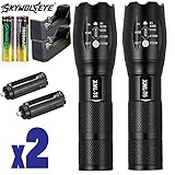 2 Pack Skywolfeye Flashlights 8000 Lumen Tactical Flashlight Super Bright T6 LED Zoomable Rechargeable Flashlights with 18650 Battery for Camping and Hiking