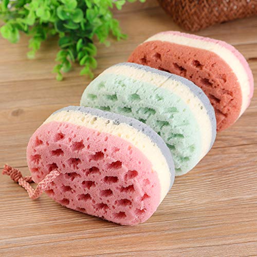 KECUCO 3 Pack Soft Bath Sponge for Women, Men, 100% All Natural Fiber Body Sponge, 3 Colors & Extra Large Size with Fine, Soft, Rich Foam (Children/Kids) - Thumbnail 2