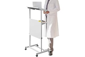 VEVOR Stand Up Lectern, Height Adjustment Portable Pulpit, Lectern Podium with 4 Rolling Casters, Lower Storage Shelf Floor Lectern Podium, White Lecterns & Podiums for Classroom, Concert, Church