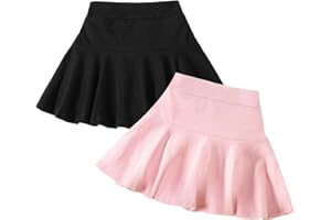 Neutocd Toddler Little Girls Skirts Skorts Elastic Flared Plain Pleated Tennis Skater Skirts for Girls Kids Built in Shorts
