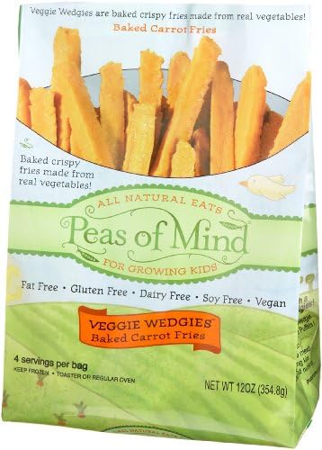 Peas of Mind Veggie Wedgies, Baked Carrot Fries, 12-Ounce Bags (Pack of 4)