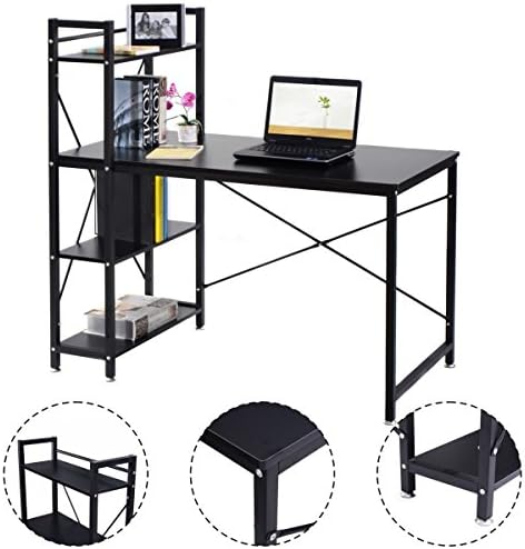 Modern Computer Learning DeskHome Office Writing Desk With 3-tier Book Shelves