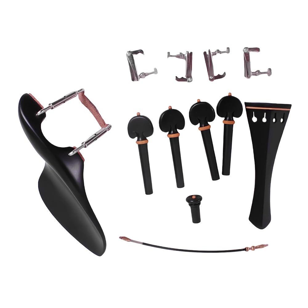 Photo 1 of ModouString 4/4 violin part kit Ebony wood Pegs Chin rest with clamp Endpin Tailpiece with tuners tailgut Violin accessory replacement