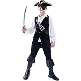 DSplay Boys Pirate Costume Cosplay Kids Buccaneer Clothing Role Play Child Halloween Party