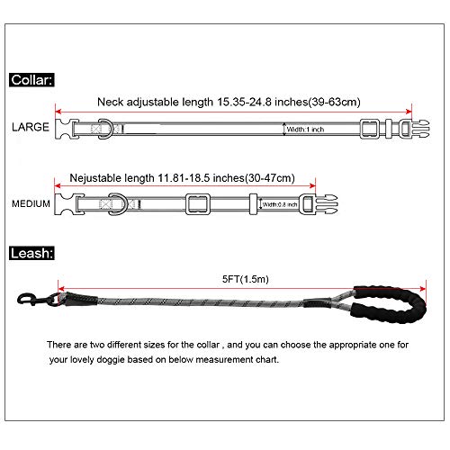 NIMBLE Dog Leash and Collar Set 5FT Strong Reflective Dog Leash and Waterproof Collar for Medium Large Dogs - Thumbnail 5