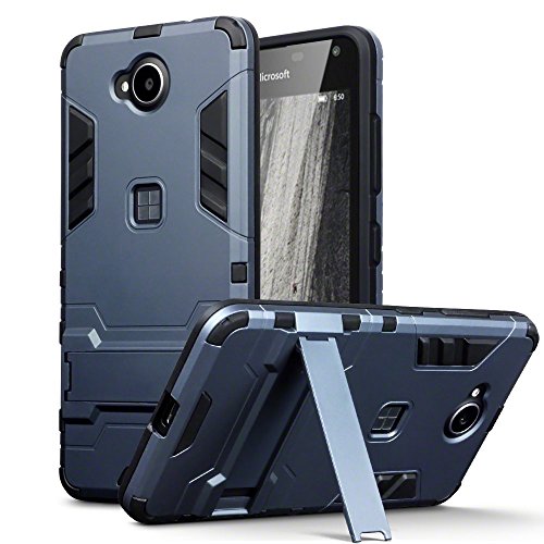 Lumia 650 Case - Terrapin Microsoft Lumia 650 Cover - Full Body Shock Resistant Armor Case - High-Tech Look - Dual Layer - Kickstand - Dark Blue
