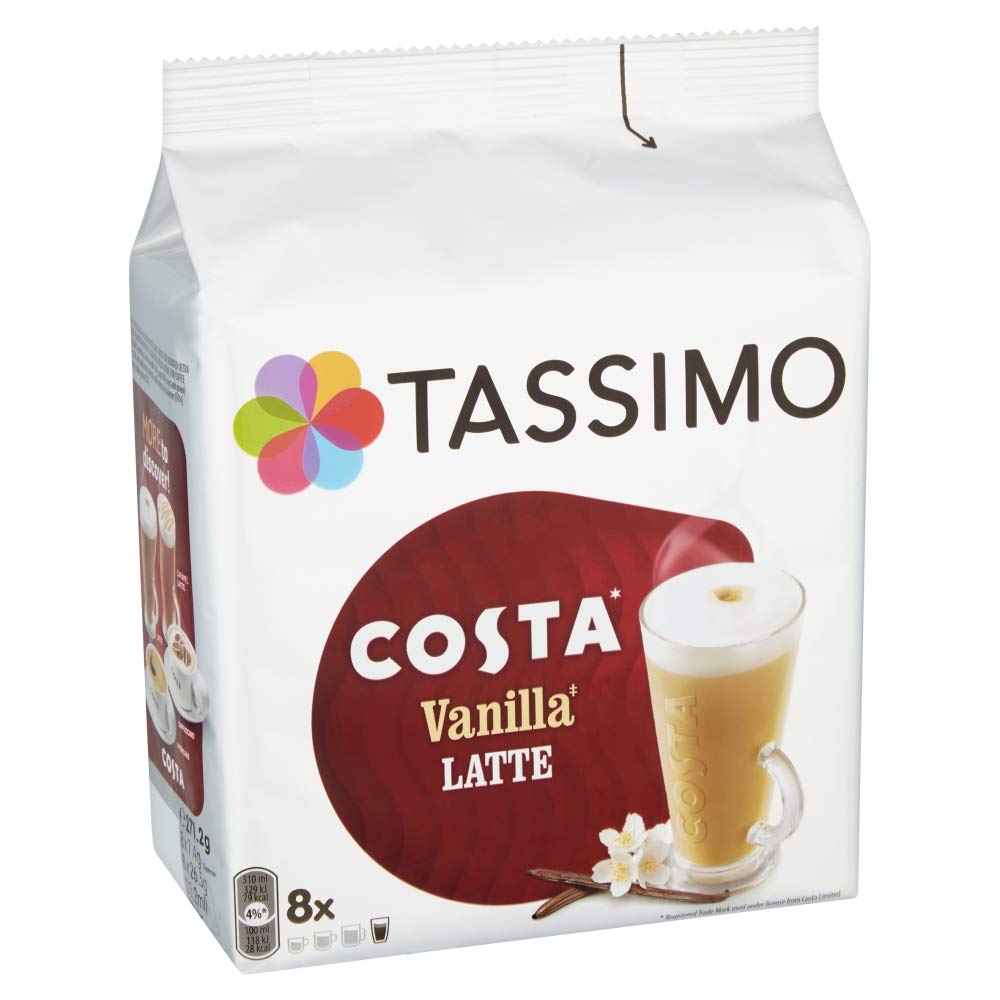 Tassimo Costa Vanilla Latte Coffee Pods (Case of 5, Total 80 pods, 40