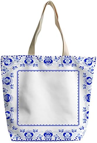 SXCHEN Custom Zipper Canvas Bags Shoulder Bag Handbag Blue White Porcelain Pansy Flower