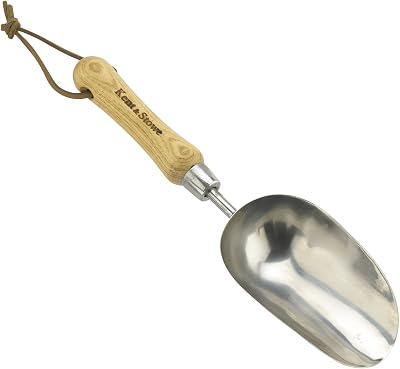 Kent & Stowe Stainless Steel Hand Potting Scoop, Ash Wood Handle, Compact