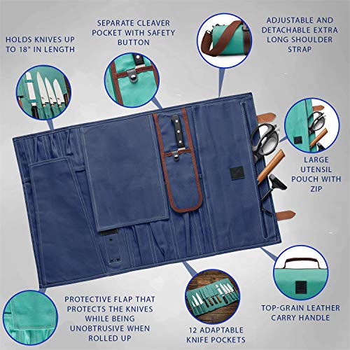 Chef Knife Bag Professional 12 Slot Knife Roll 16oz Waxed Canvas