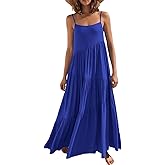 Chatinction Women Sleeveless Adjustable Spaghetti Strap Maxi Dress Summer Beach Swing Dress with Side Zipper Royal Blue M