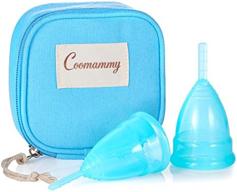 Coomammy Reusable Menstrual Cup with Zipper Bag,Most Economic and Comfortable Feminine Hygiene Period Cup,Pack of 2 (Large+Small, Turquoise)