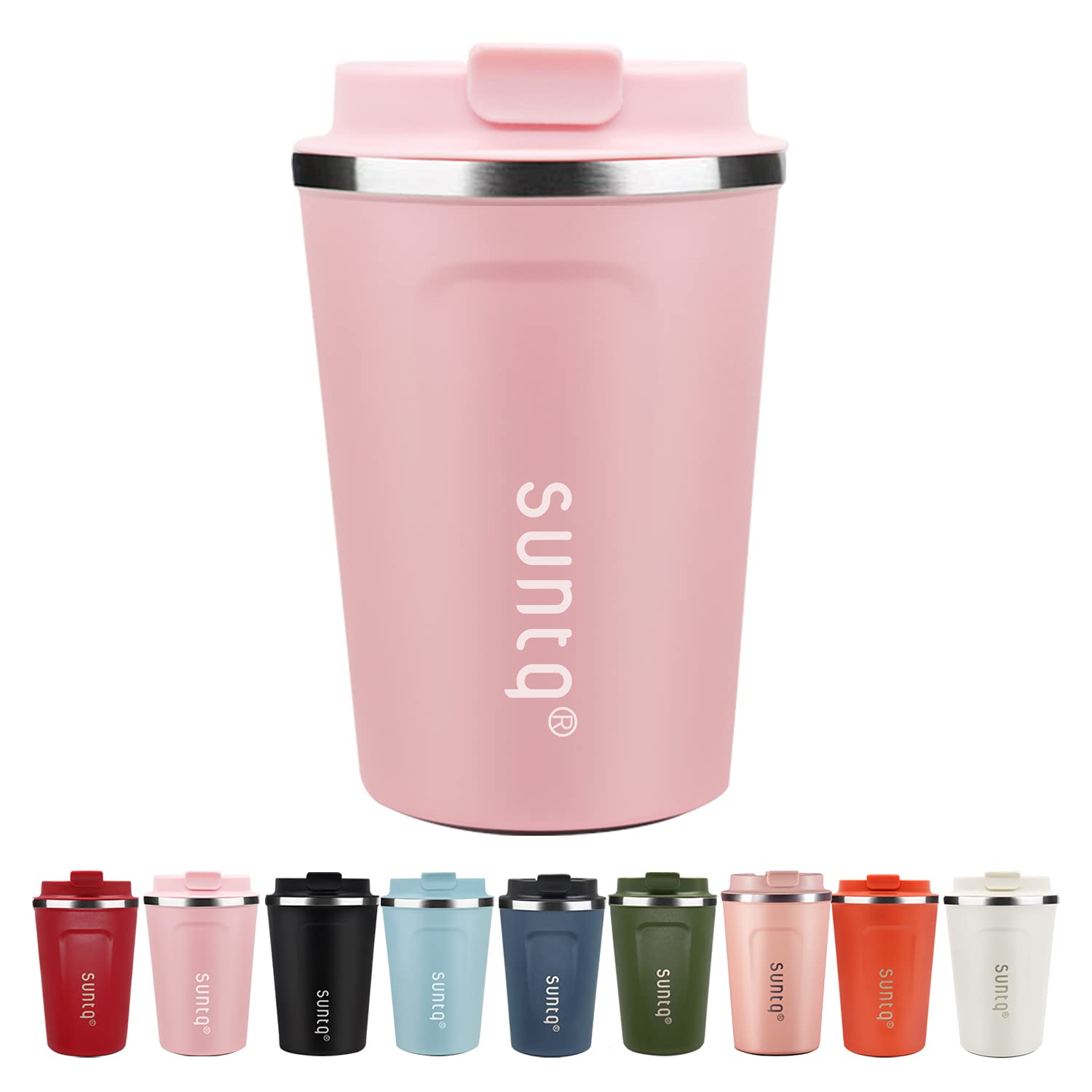 SUNTQ Reusable Coffee Cups Travel - Coffee Travel Mug with Leakproof Lid - Thermal Mug Insulated Cup - Stainless Steel Coffee Travel Cup - for Hot and Cold Drinks, 13oz/380ml, Pink