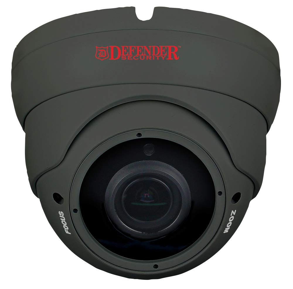 Defender Security DFR16 1080p HD 2 MP Varifocal 4 in 1 Hybrid Indoor/Outdoor Dome Security Camera, Grey, IP66