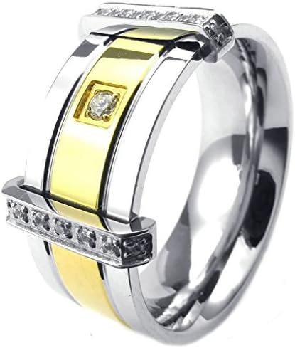 Gnzoe Jewelry Mens Stainless Steel Wedding Rings Inlay White Cubic Zirconia Gold Silver