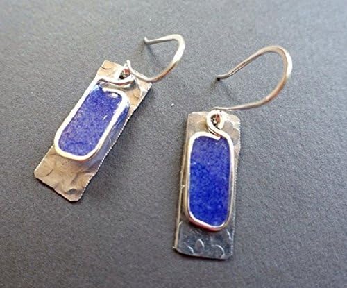 cobalt rectangle resin and aluminum earrings