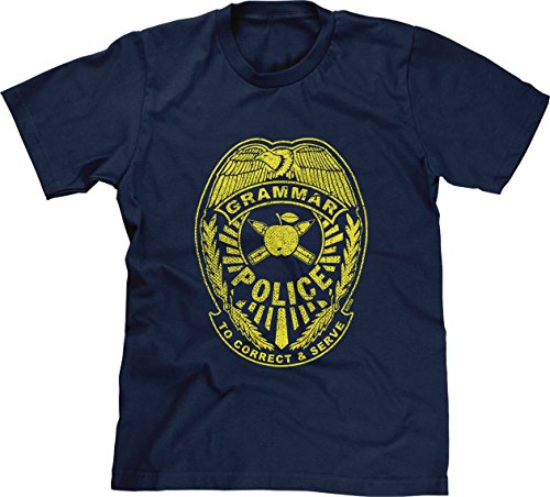 Blittzen Mens Grammar Police To Correct and Serve, 2XL, Navy Blue