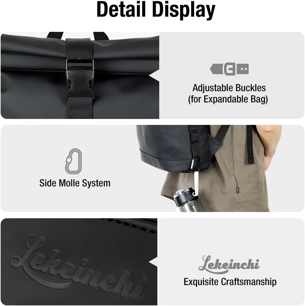Lekeinchi Waterproof Backpack for Women and Men, Large Backpack with Compartment for 17 Inch Laptop, Elegant Travel Backpack for Travel, Work, College – Black